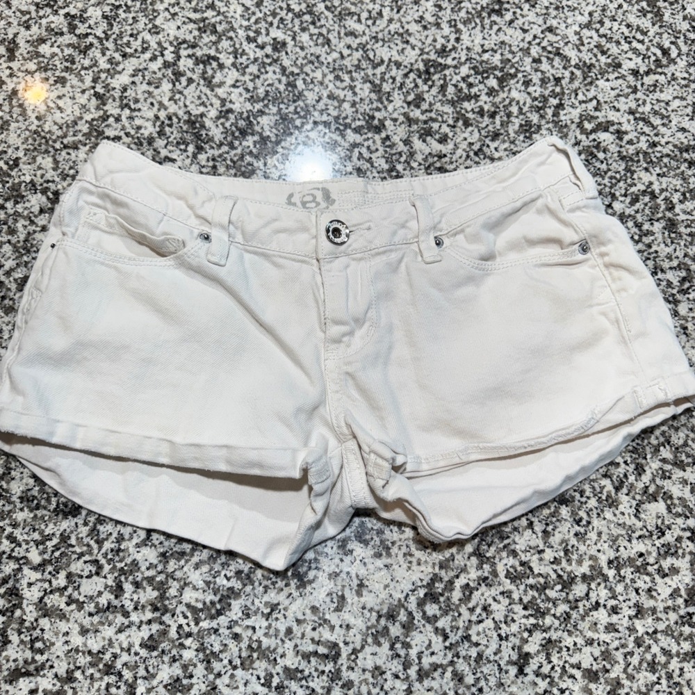 Bullhead Micro Mini Denim Shorts Women Size 5 White Stretch Low Rise Y2K Indie